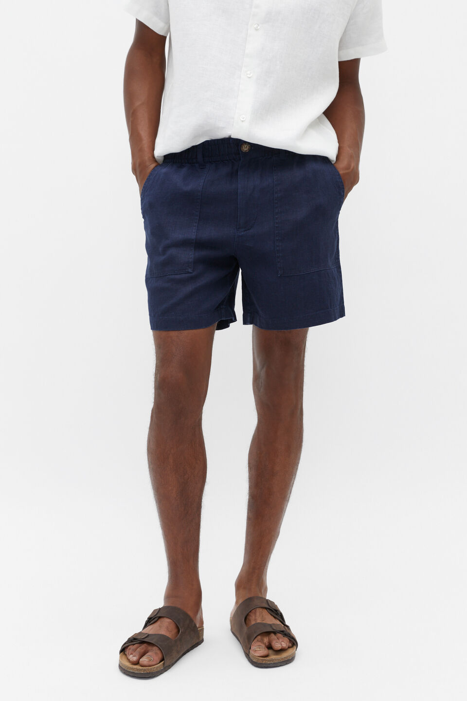 Linen Utility Short  Midnight Blue