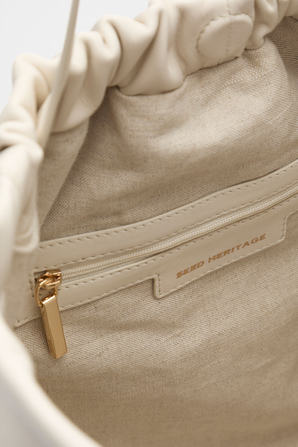 Leather Rouched Tote  Cream