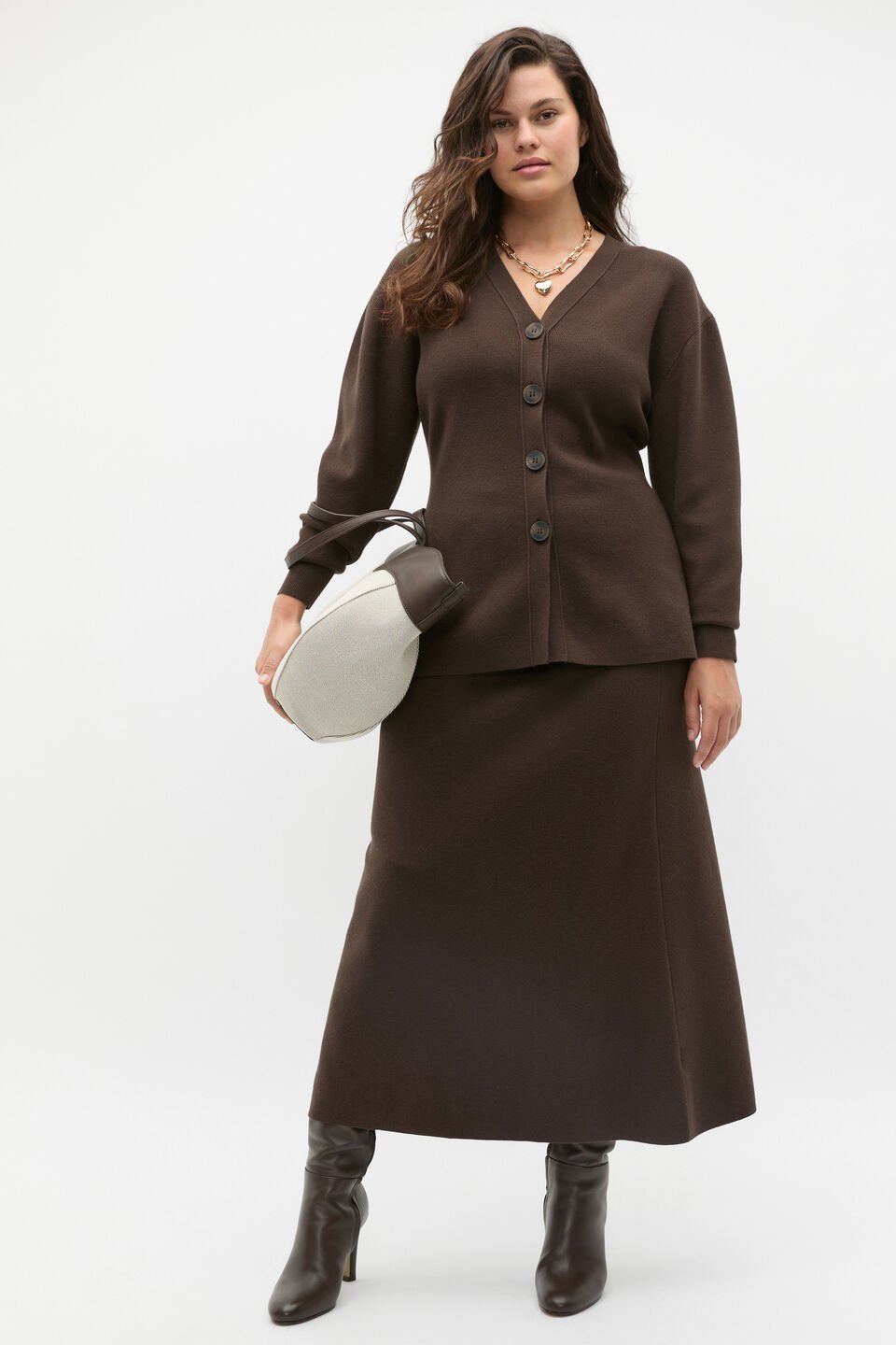 Fluted Knit Skirt  Dark Espresso