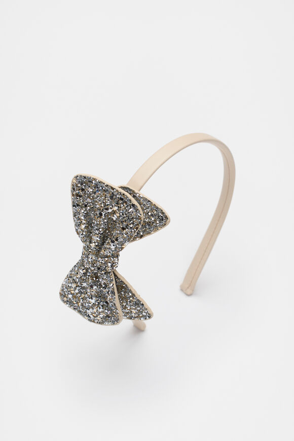 Glitter Bow Headband  Pale Gold  hi-res