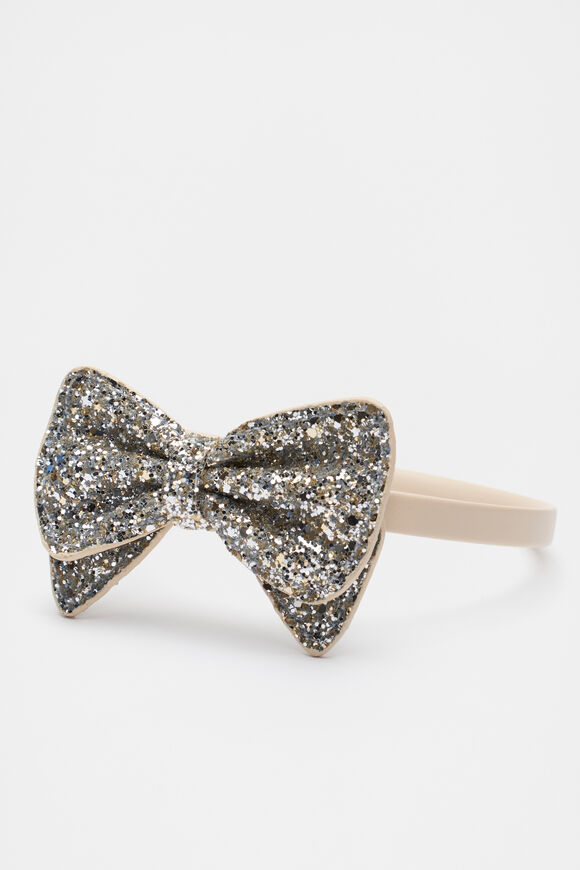 Glitter Bow Headband  Pale Gold  hi-res