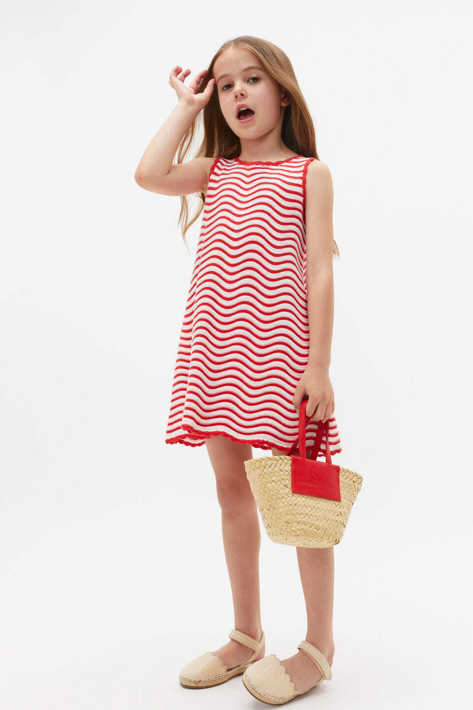 Stripe Crochet Dress  Strawberry Red