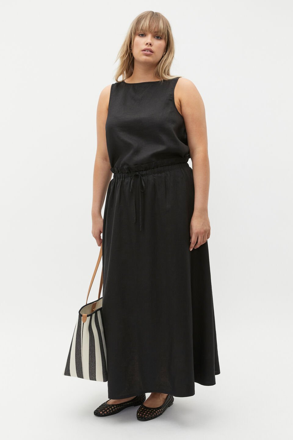 Linen Elasticated Skirt  Black
