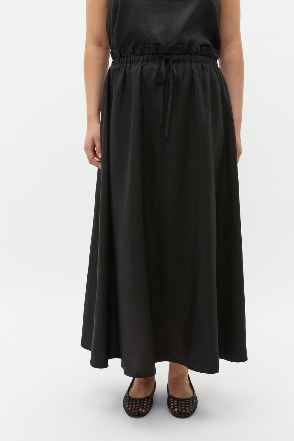 Linen Elasticated Skirt  Black