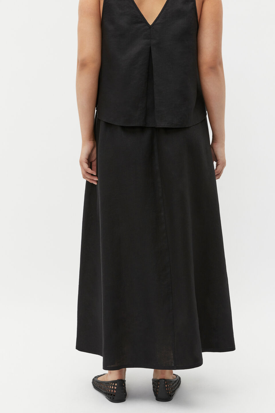 Linen Elasticated Skirt  Black