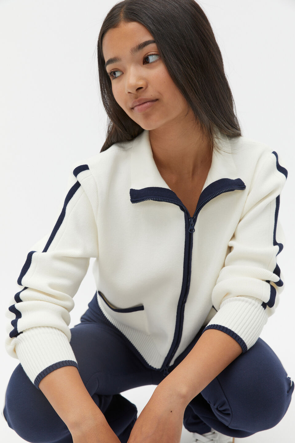 Zip Pocket Cardigan  Light Cream