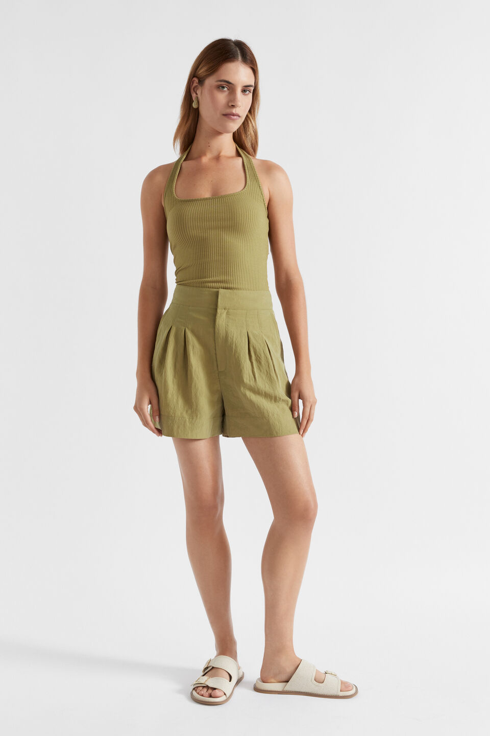 Textured Pleat Short  Pistachio