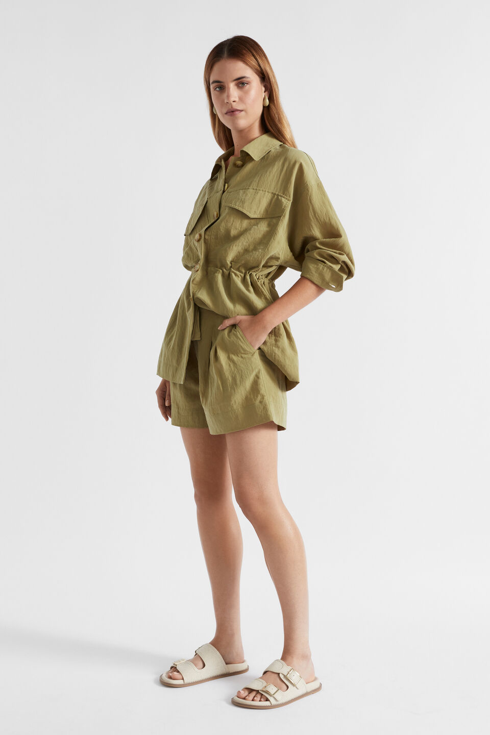 Textured Pleat Short  Pistachio