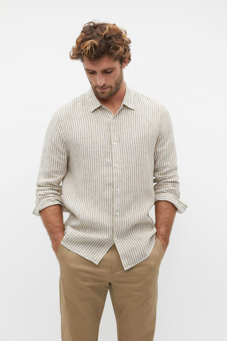 Linen Shirt  Sepia Stripe