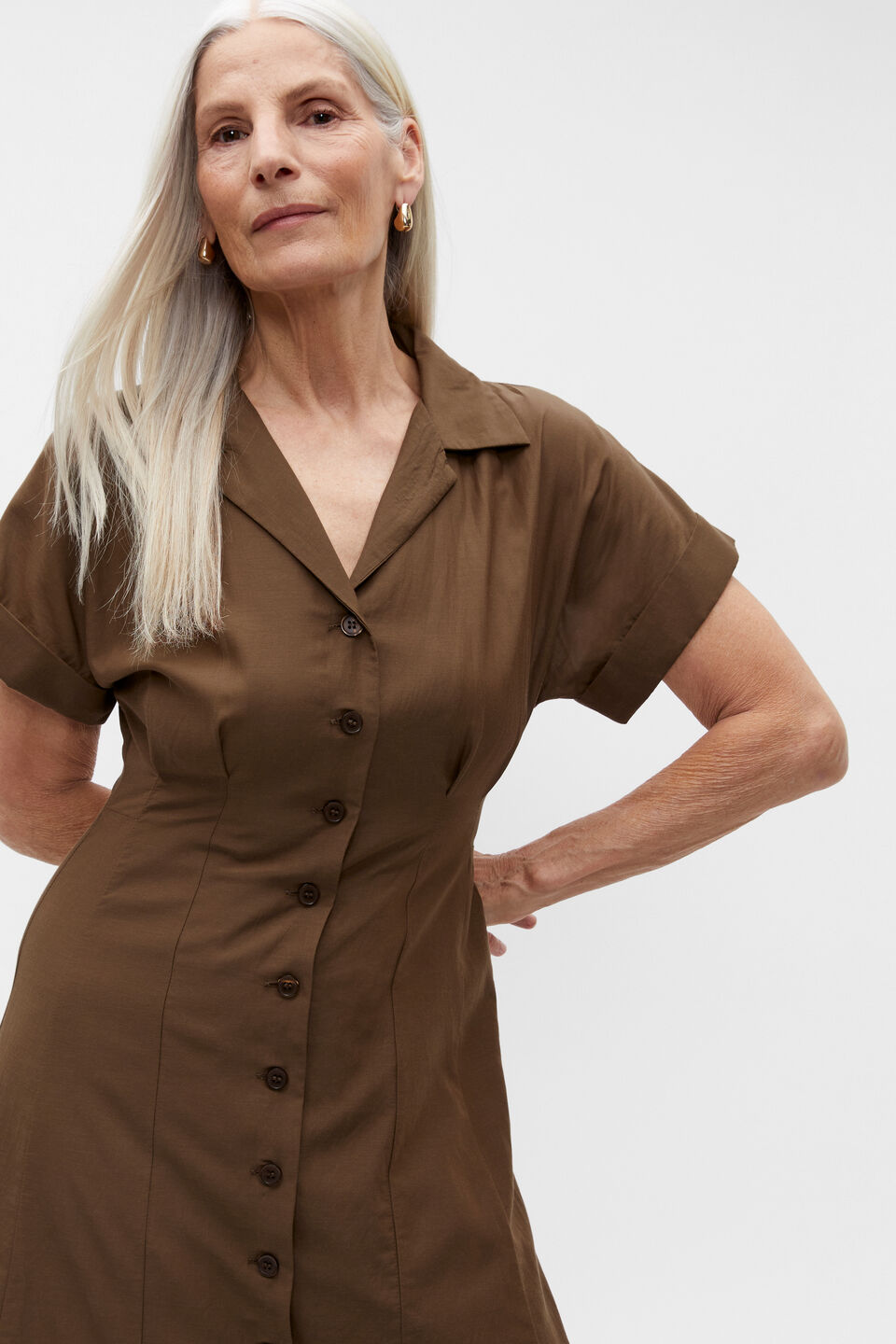 Voile Dart Detail Shirt Dress  Dark Praline