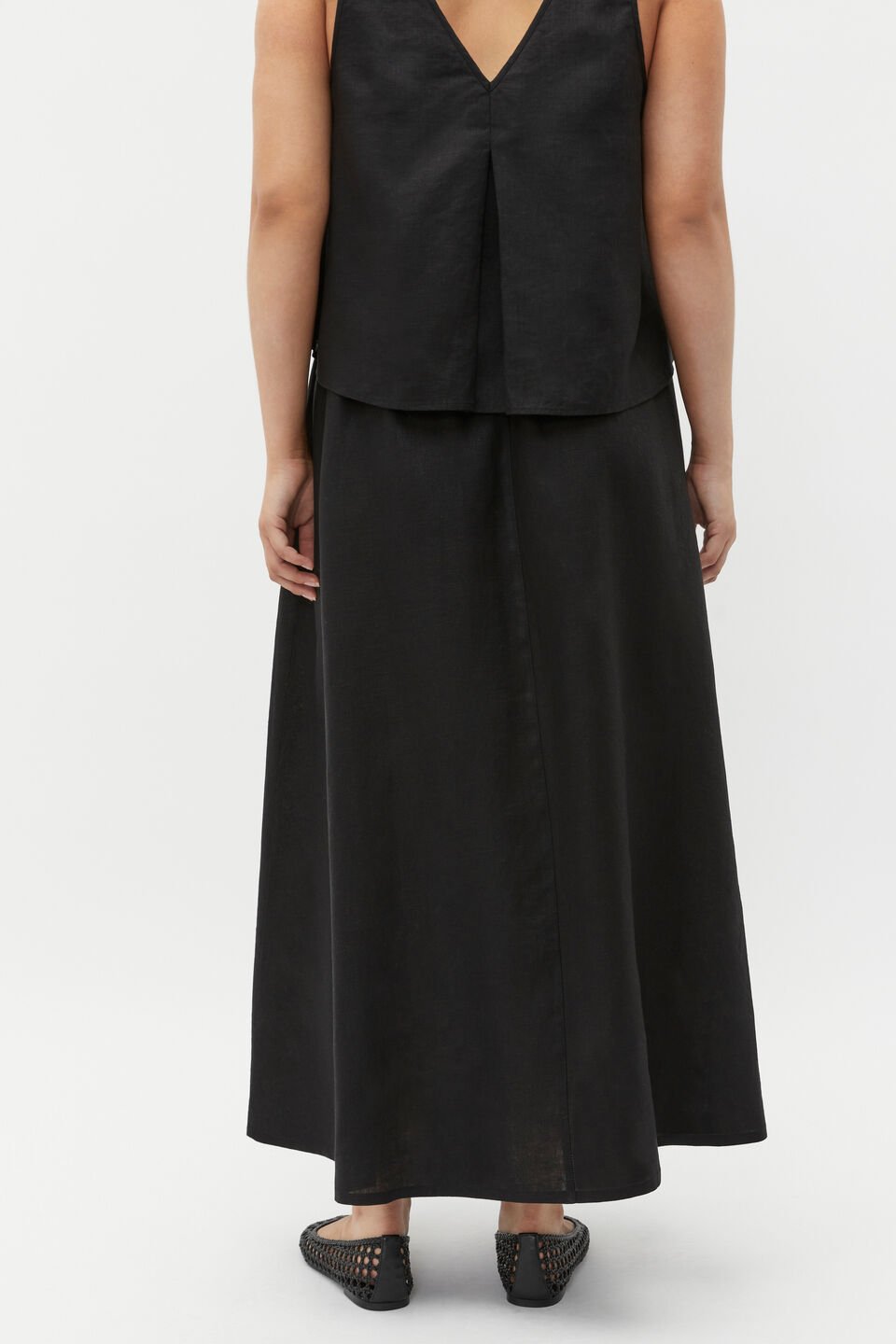 Linen Elasticated Skirt  Black