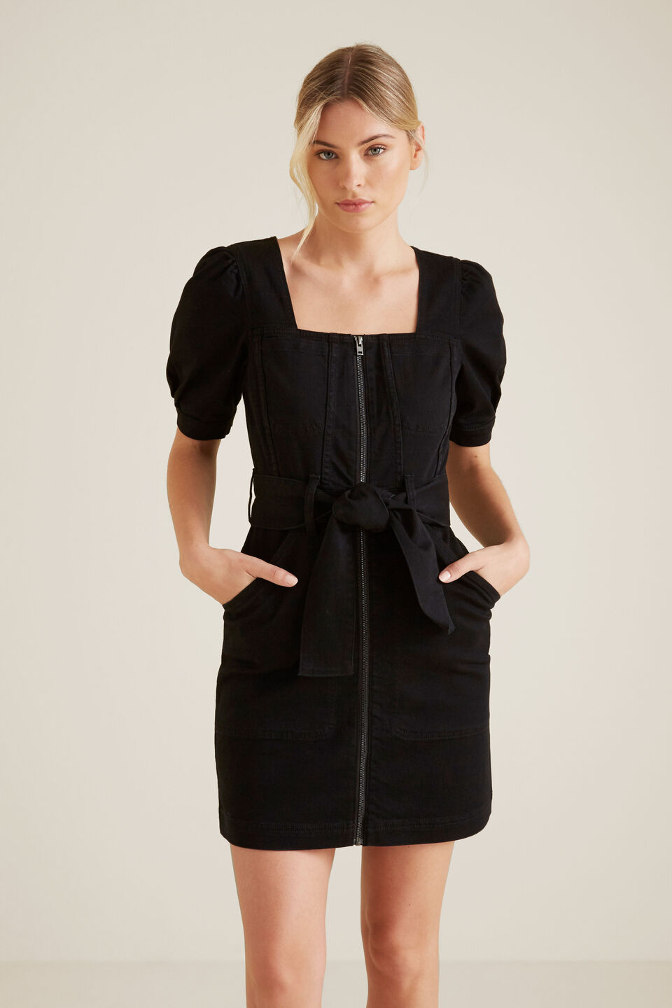 Mini Tie Up Denim Dress  