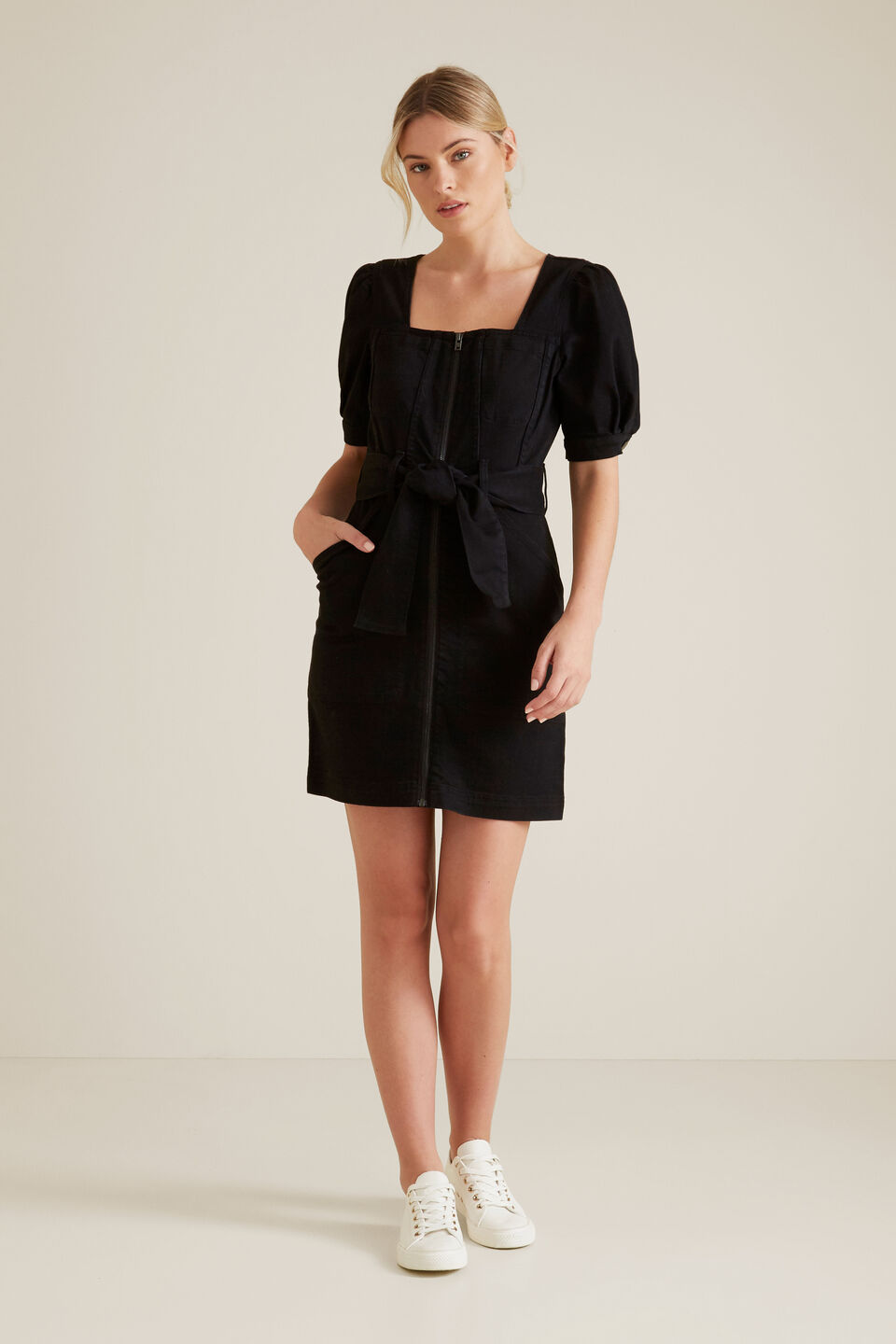 Mini Tie Up Denim Dress  