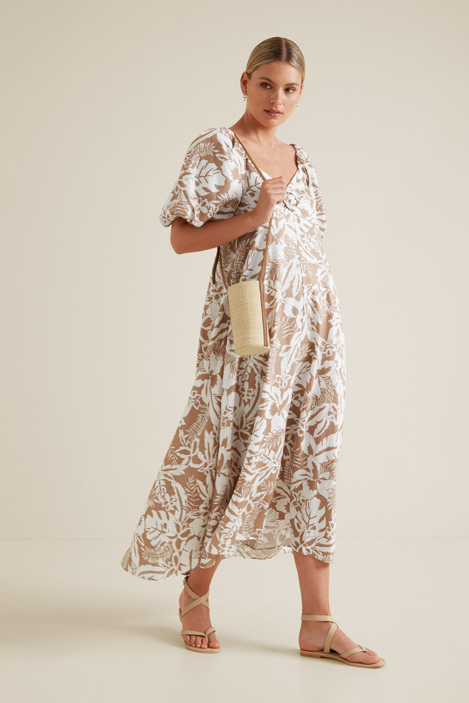 Palm Print Midi Dress  