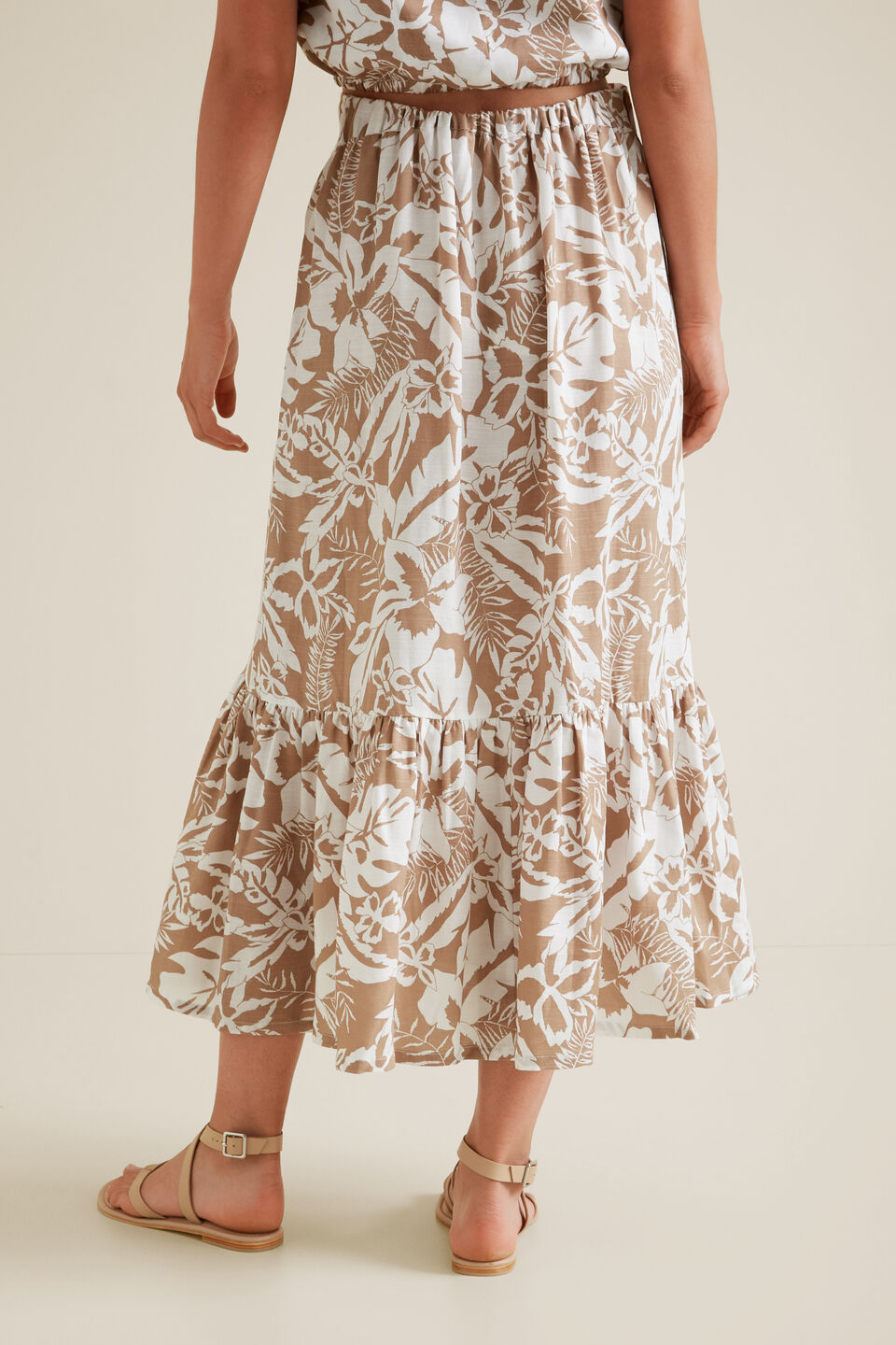 Palm Print Button Skirt  