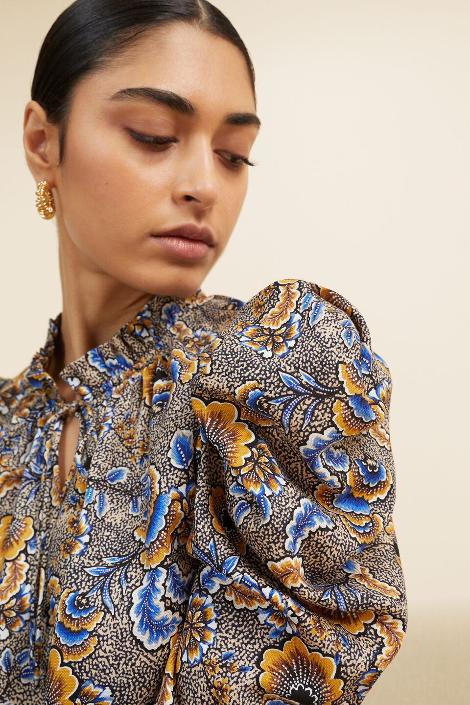 Floral Puff Sleeve Blouse  Turmeric Floral