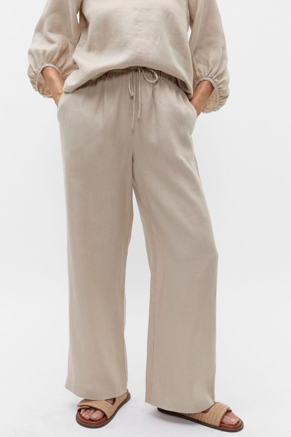 Core Linen Wide Leg Tie Pant  Cool Sand