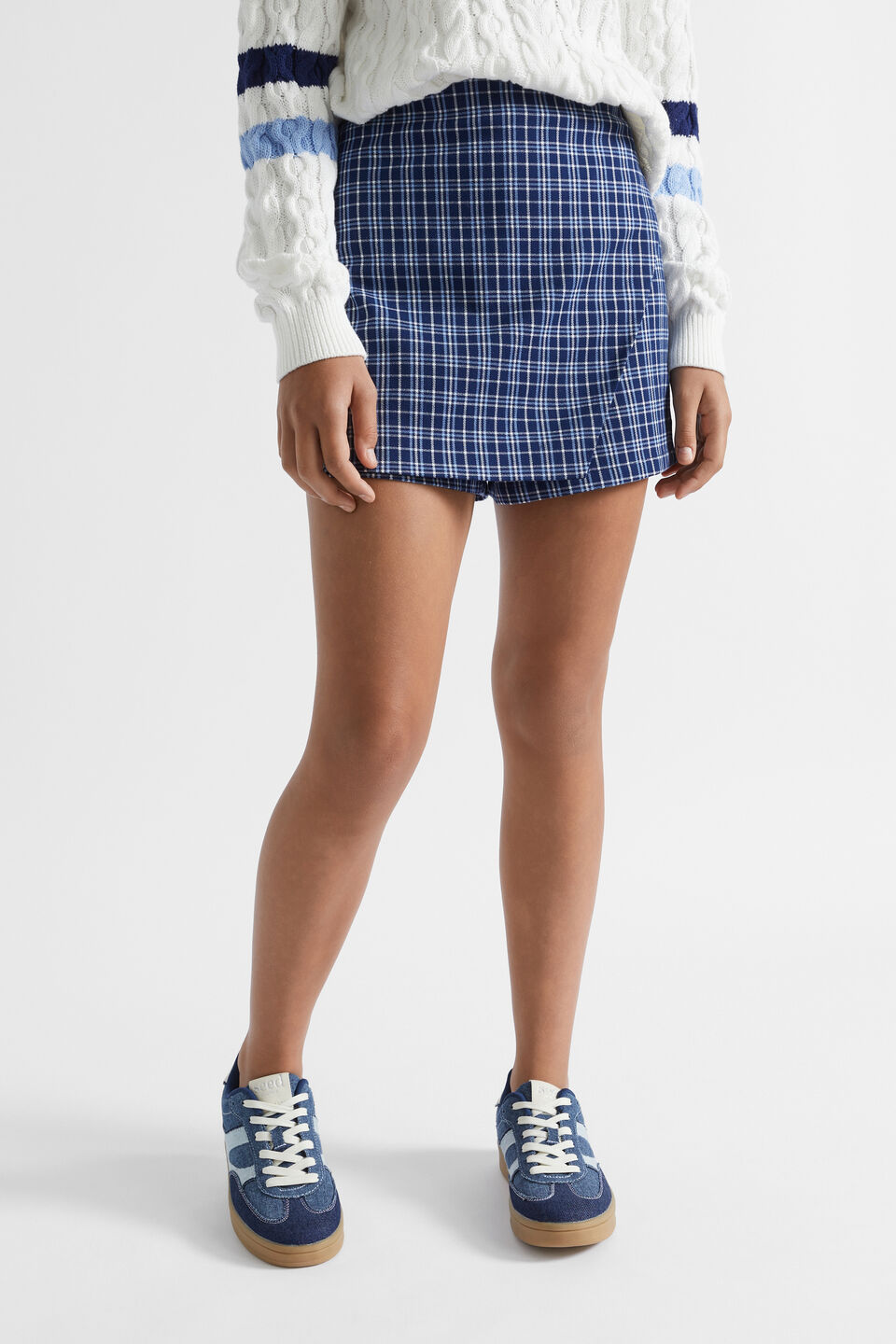 Check Skort  Ink Blue