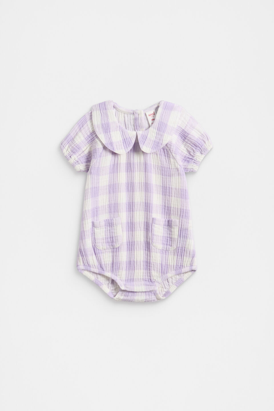 Gingham Collar Romper  Bright Lavender