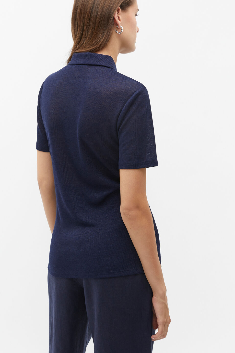 Button Through Polo Top  Midnight Sky