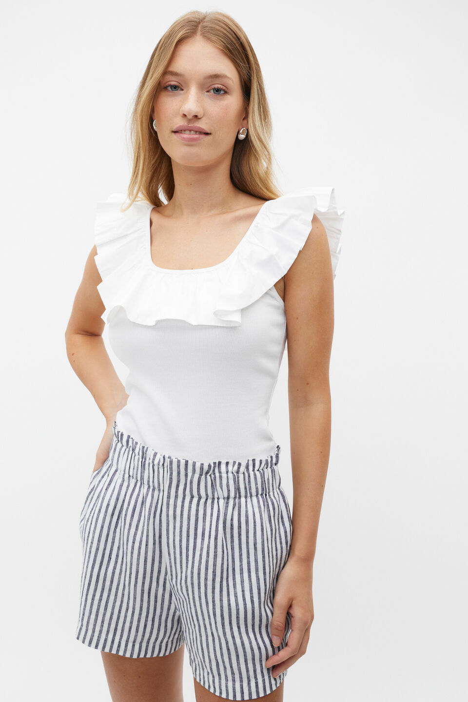 Ruffle Square Neck Tank  Whisper White