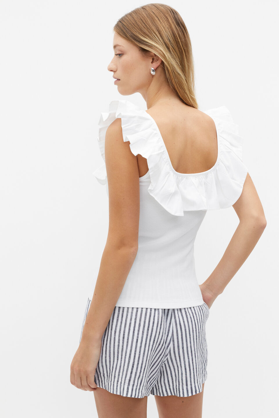 Ruffle Square Neck Tank  Whisper White