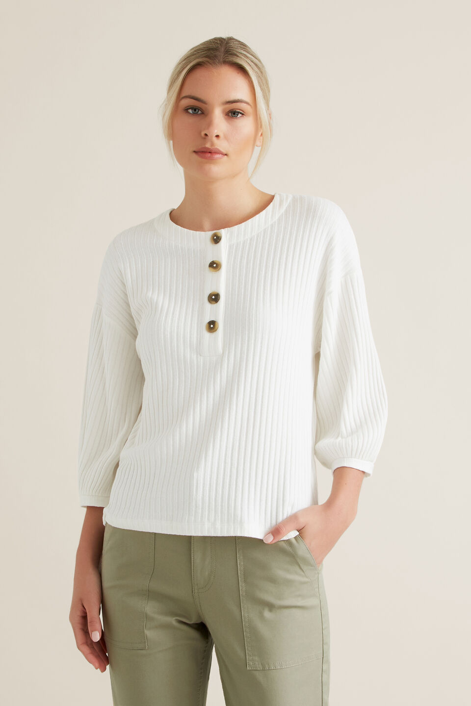 Blouson Sleeve Rib Top  