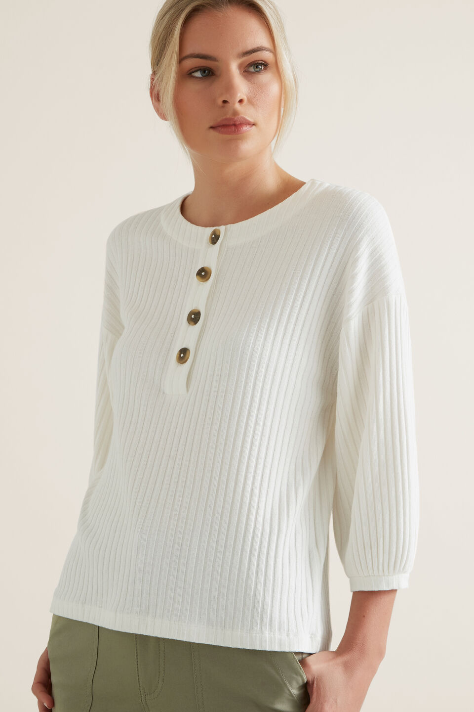 Blouson Sleeve Rib Top  