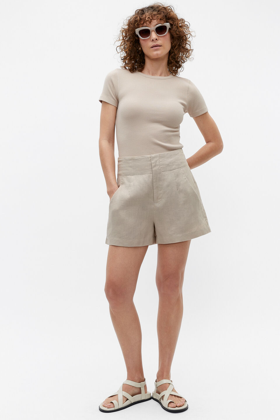 Core Linen Waisted Short  Cool Sand