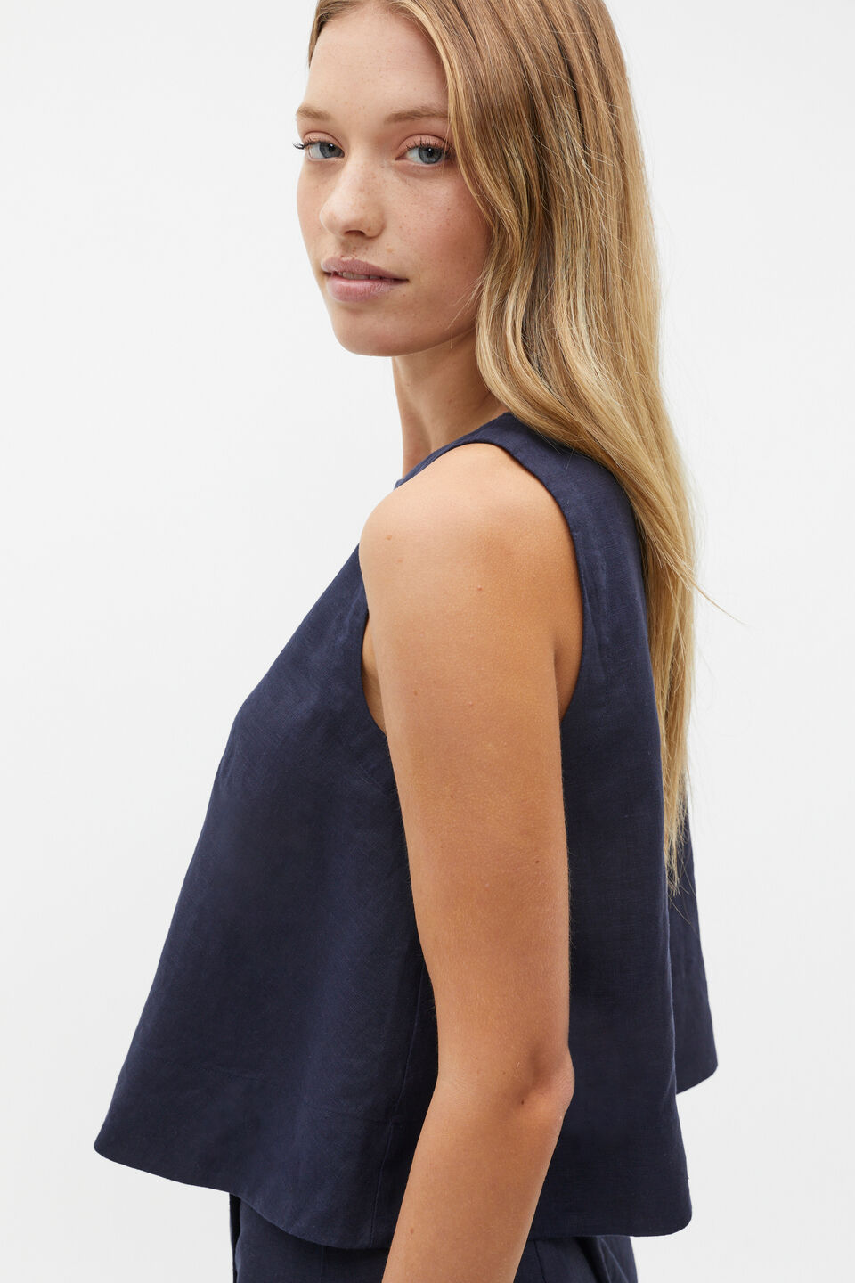 Core Linen Shell Top  Midnight Sky