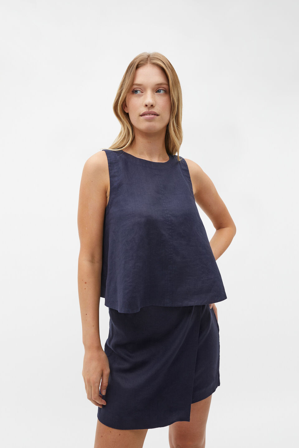 Core Linen Shell Top  Midnight Sky