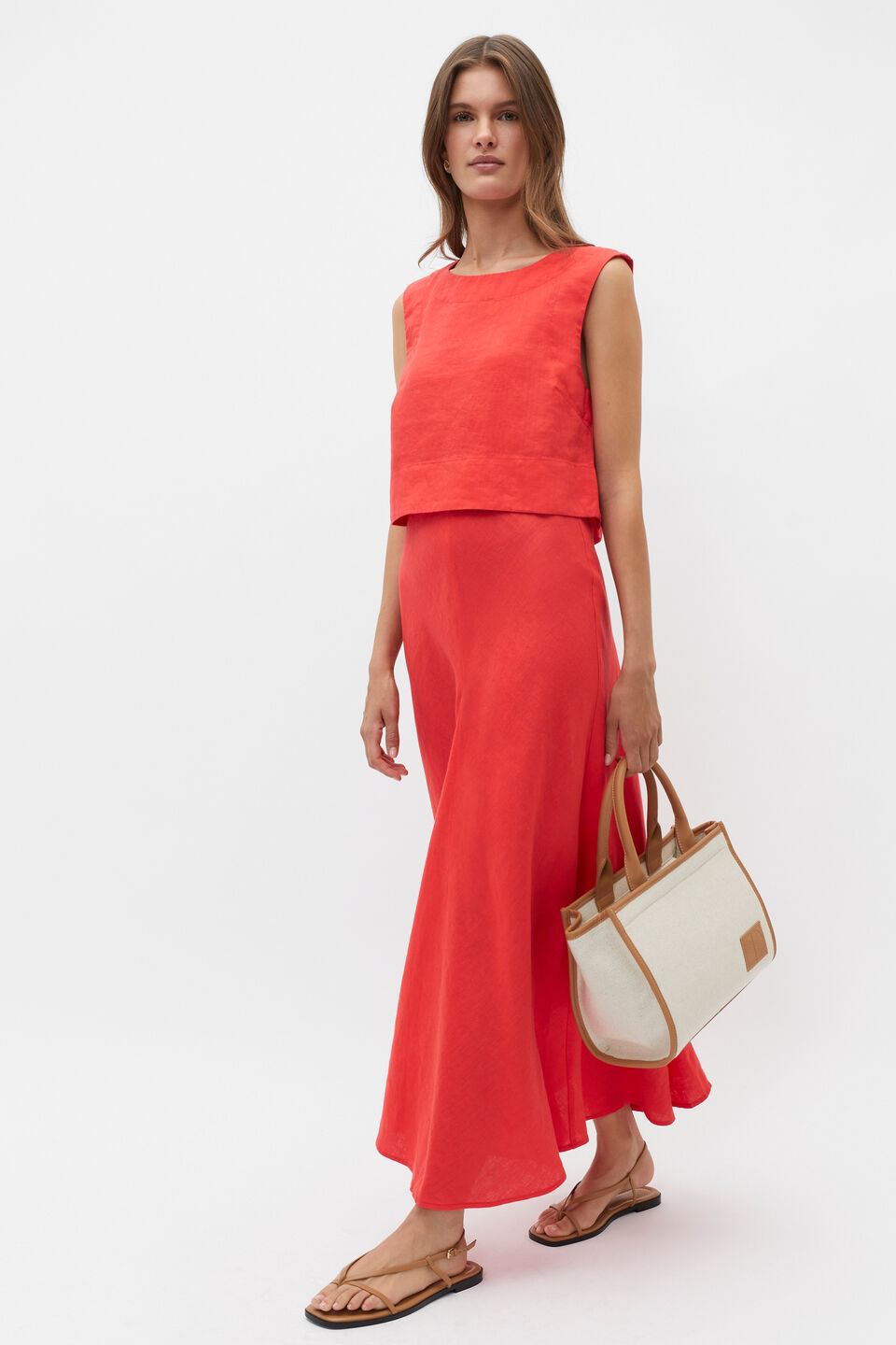 Linen Cropped Shell Top  Strawberry Red