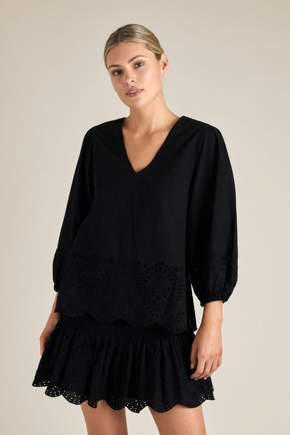 Puff Sleeve Broderie Top  