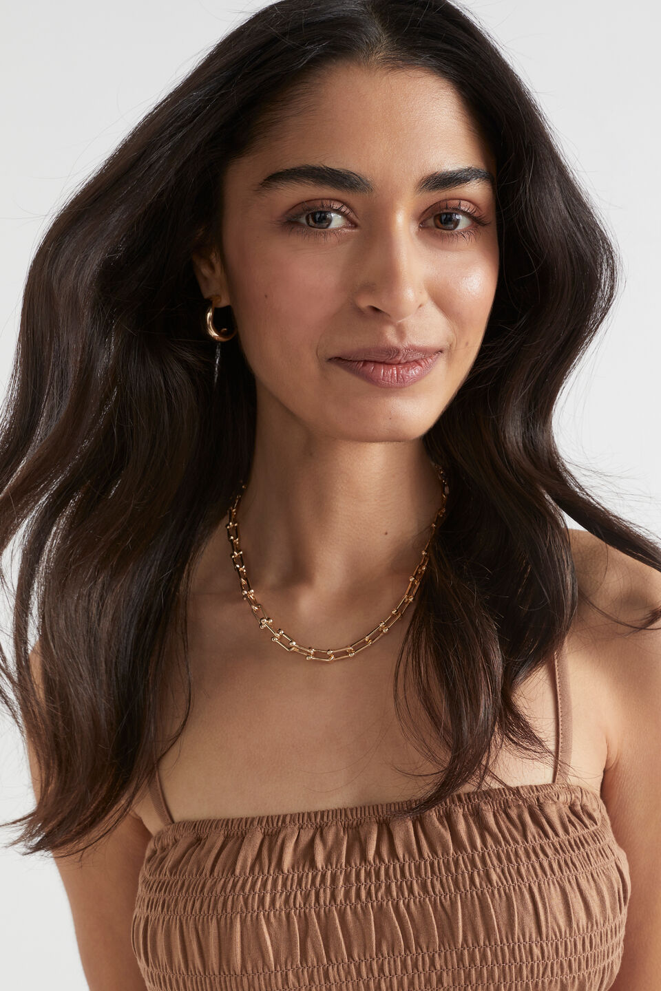 Shirred Detail Crop  Auburn Brown