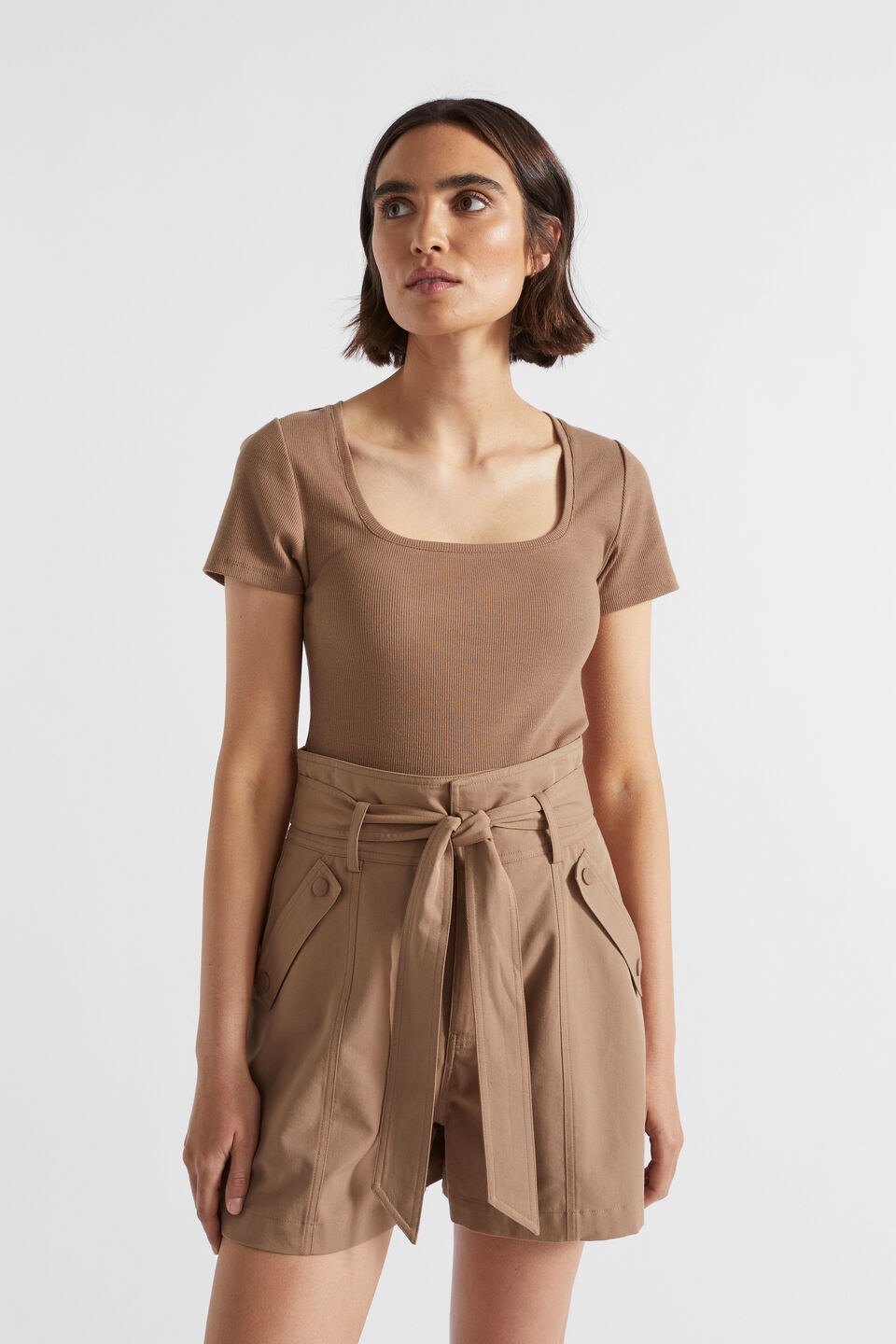 Square Neck Rib Tee  Woodland