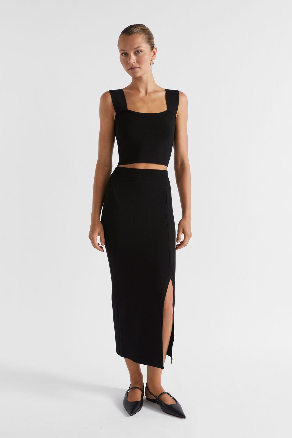 Crepe Knit Bodice  Black