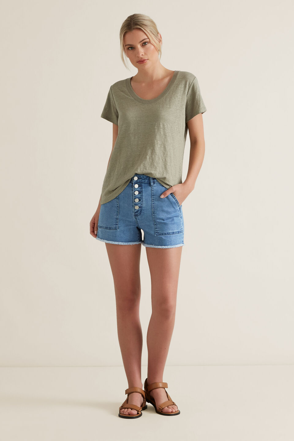 Button Through Denim Short  
