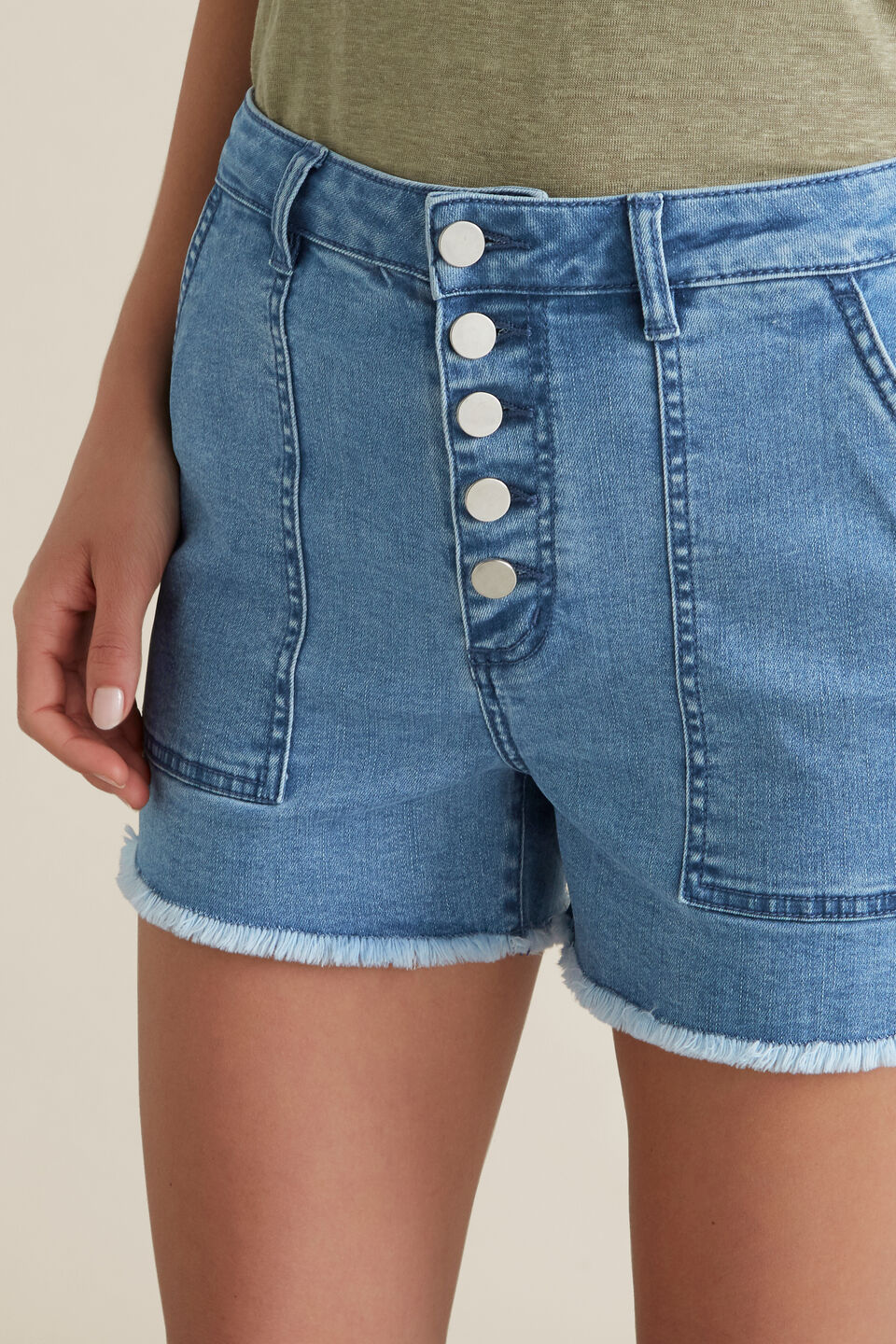 Button Through Denim Short  
