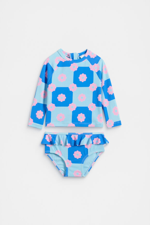 Retro Floral Rashsuit Set  Ocean Blue  hi-res