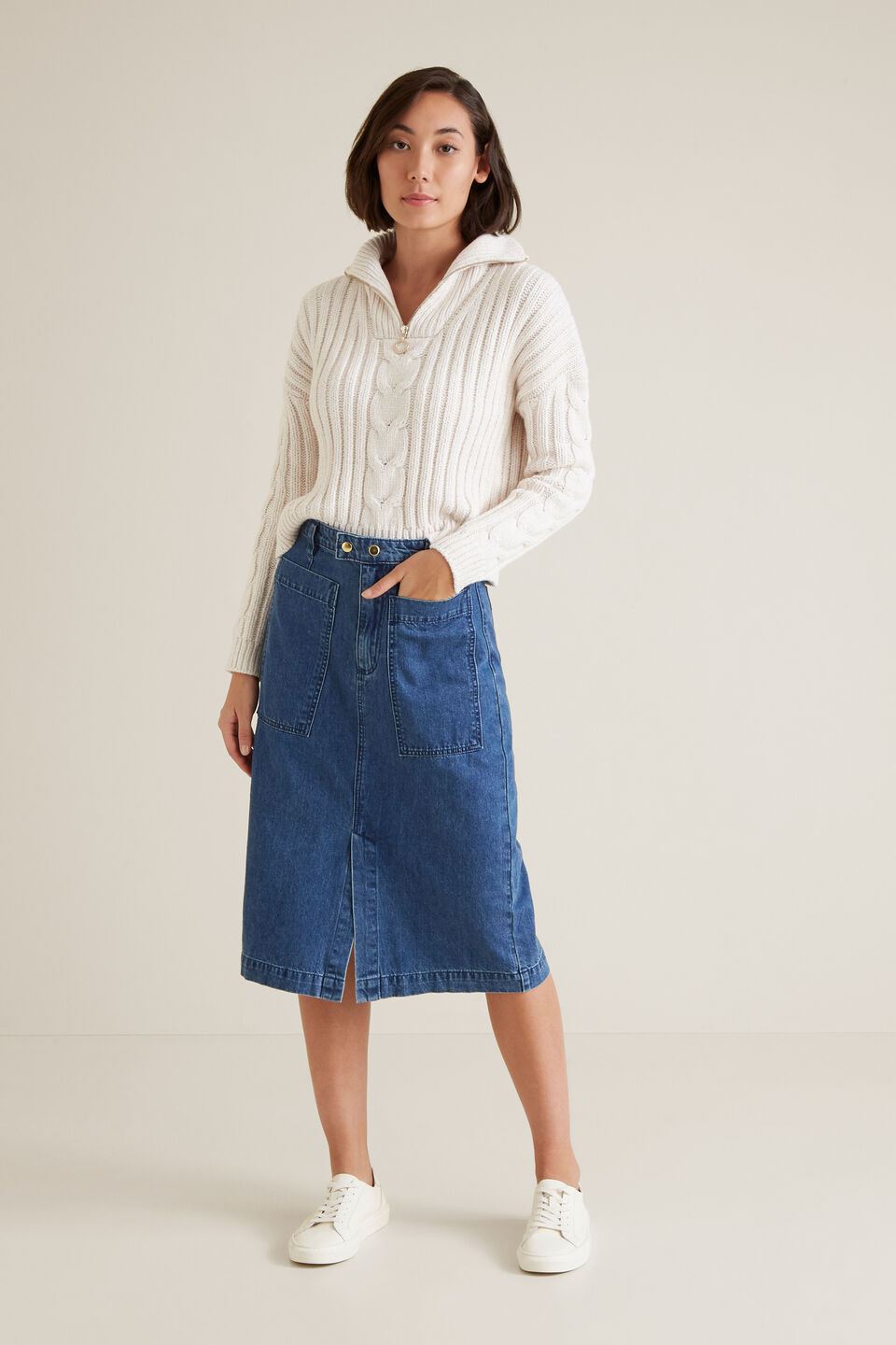 Patch Pocket Denim Midi  