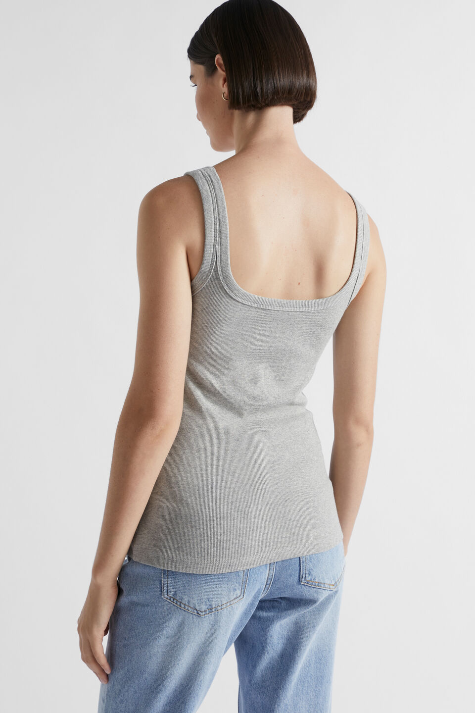 Square Neck Rib Tank  Silver Marle