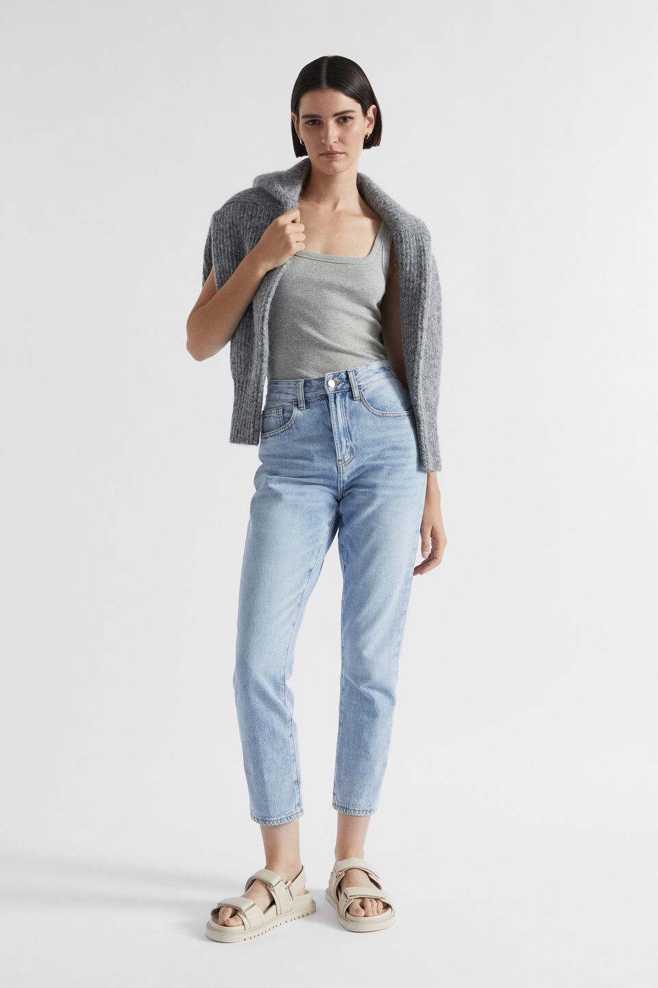 Square Neck Rib Tank  Silver Marle