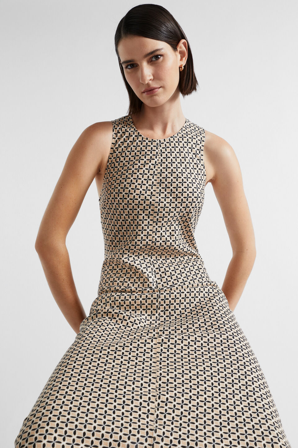 Linen Geo Midi Dress  Champagne Geo