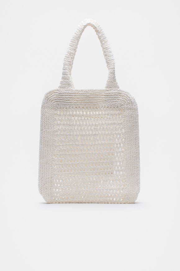 Crochet Straw Tote  White  hi-res