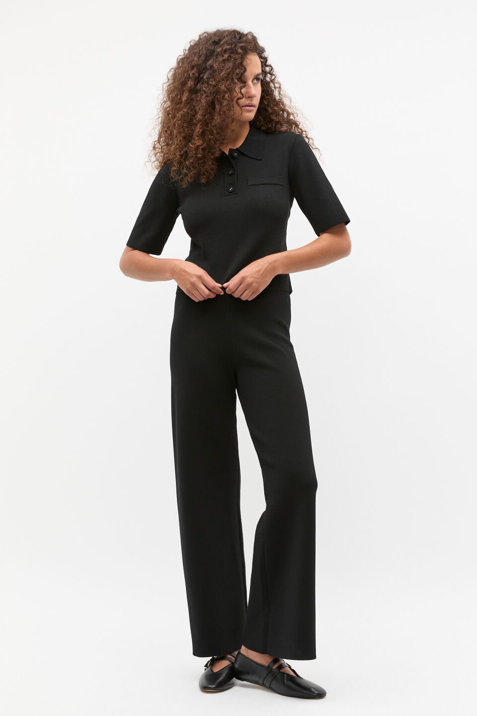Crepe Knit Polo  Black
