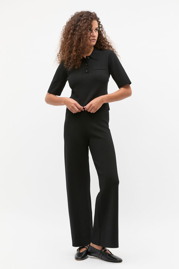 Crepe Knit Polo  Black  hi-res