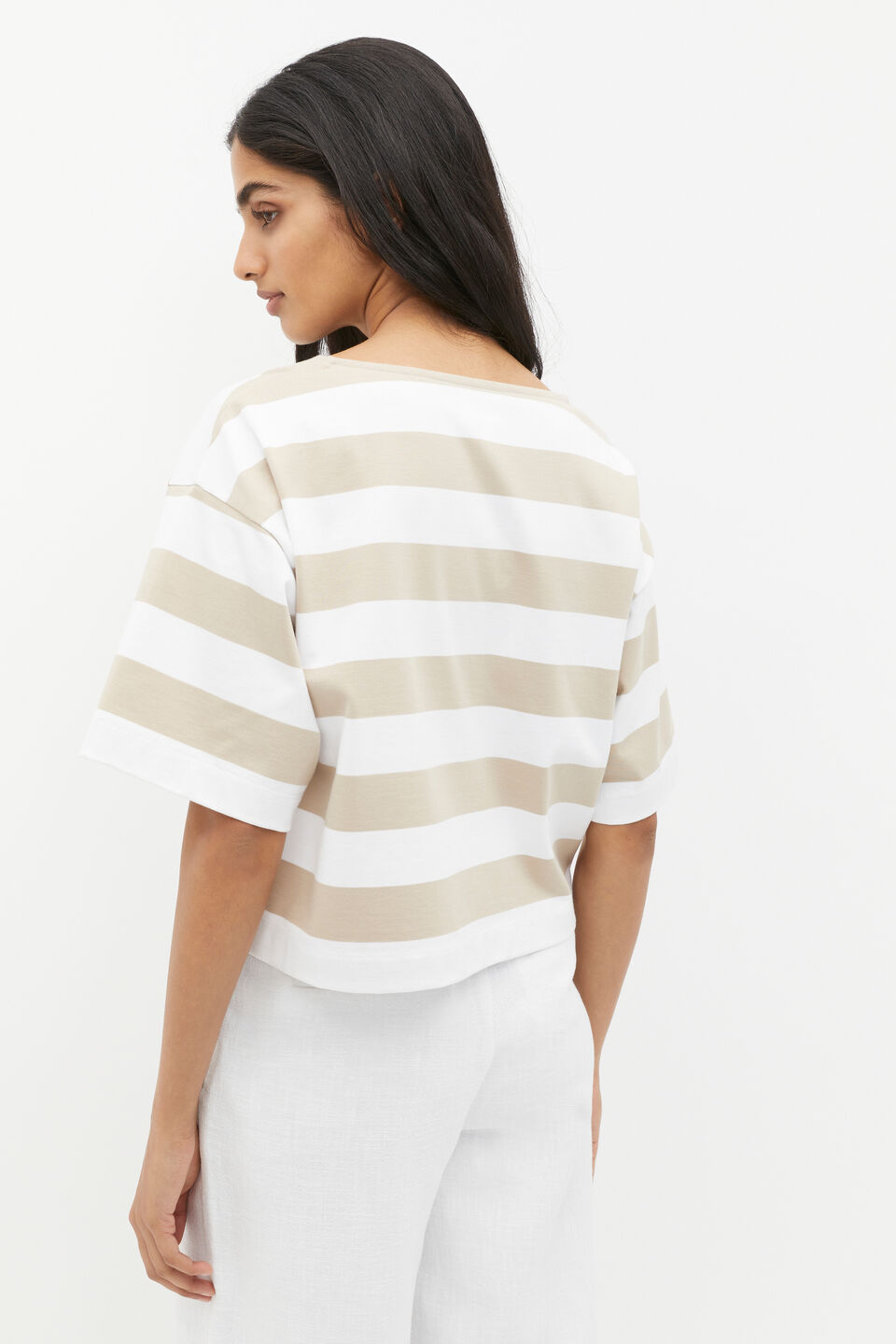 Boxy Boat Neck Tee  Cool Sand Stripe