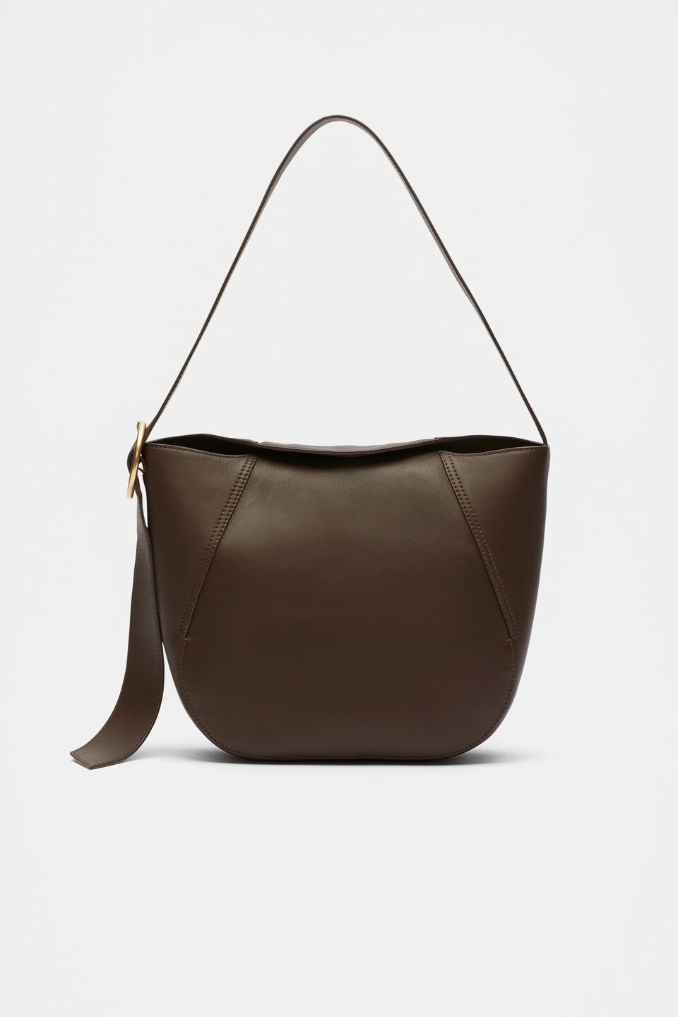 Leather Buckle Trim Shoulder Bag  Affogato