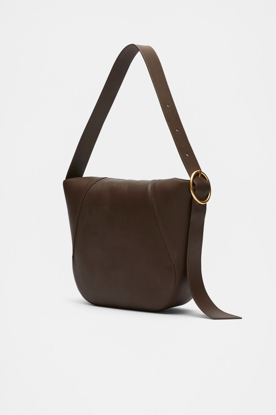 Leather Buckle Trim Shoulder Bag  Affogato