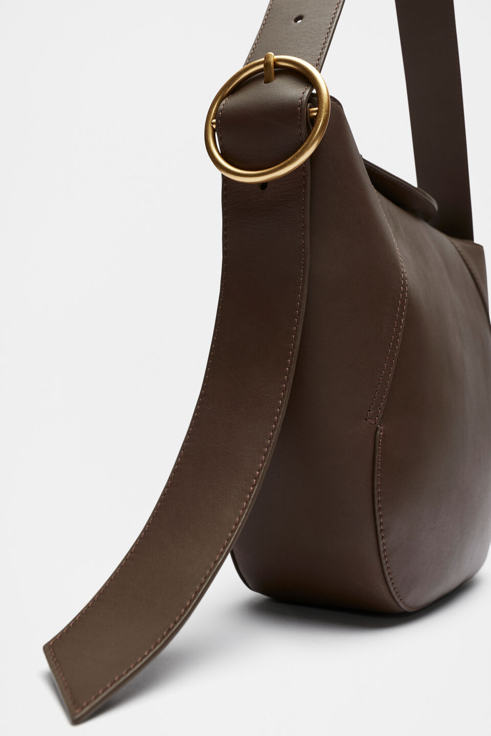 Leather Buckle Trim Shoulder Bag  Affogato